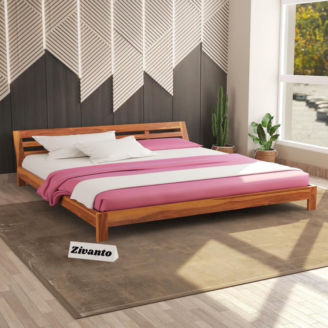 Luvon Solid Sheesham Wood King Size Bed Without Storage for Bedroom
