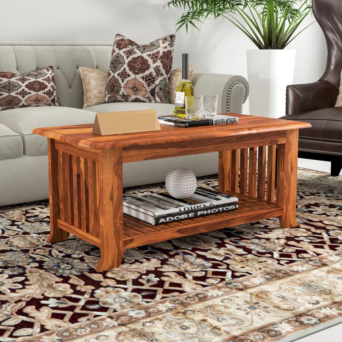 Budst Sheesham Wooden Center Coffee Table for Living Room