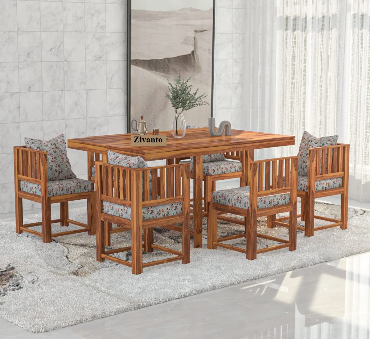 Ruvia Solid Sheesham Wood Space Saving Dining Table 6 Seater | Six Seater Dinning Table